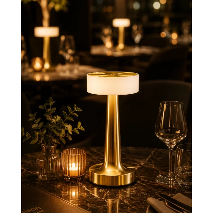 Şarjlı Gold Mantar Masa Lambası Dimmer Ayarlı Kablosuz LED Lamba