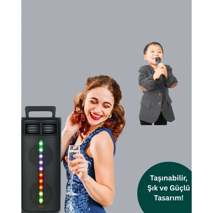Şarjlı Işıklı Bluetooth Hoparlör | USB AUX TF Kart ve Radyo Destekli