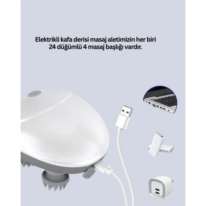 Şarjlı Kafa Masaj Aleti 3 Hız Ayarlı Derin Masaj