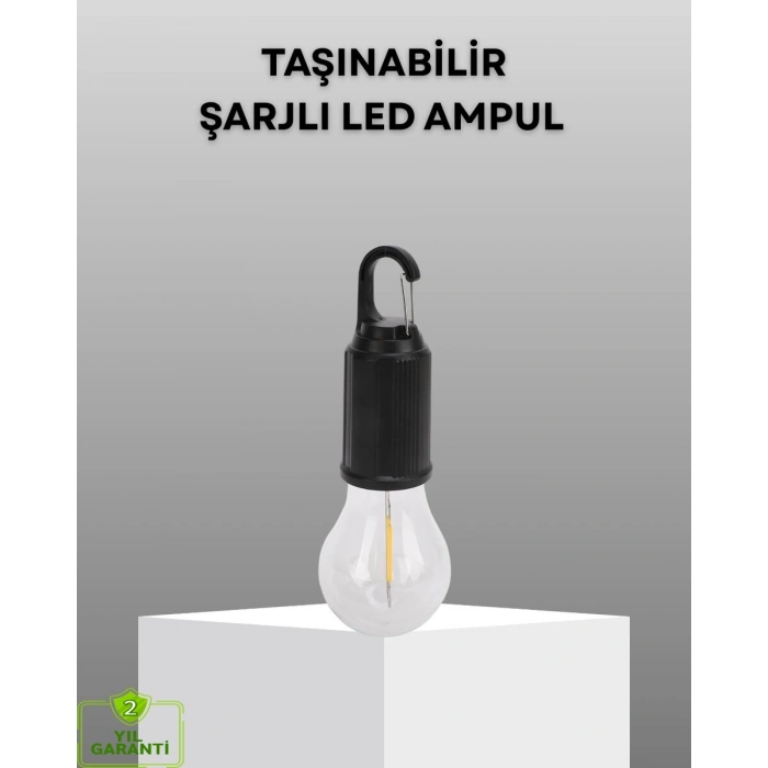 Şarjlı Kancalı LED Lamba – Kamp Balkon ve Acil Durum Işığı