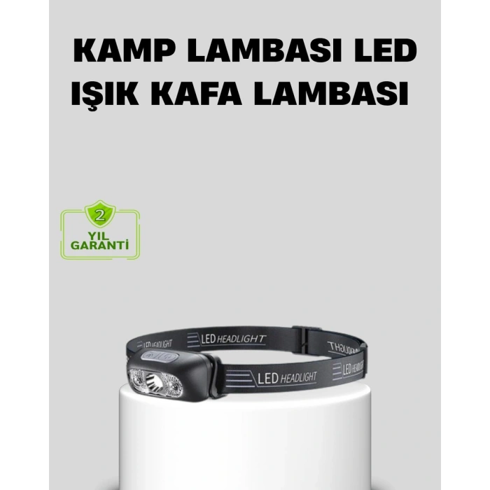 Şarjlı LED Kafa Feneri | 4 Modlu Akıllı Sensörlü Far | Su Geçirmez IPX5 Kamp ve Balıkçı Lambası