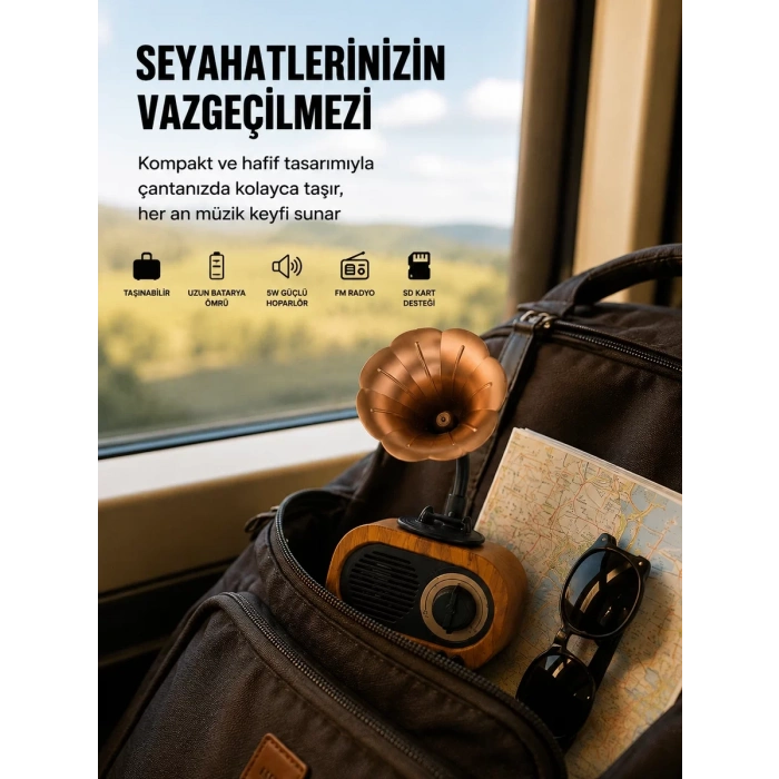 Şarjlı Mini Retro Radyo Bluetooth Hoparlör Çoklu Bağlantı Seçenekli Yeni Nesil