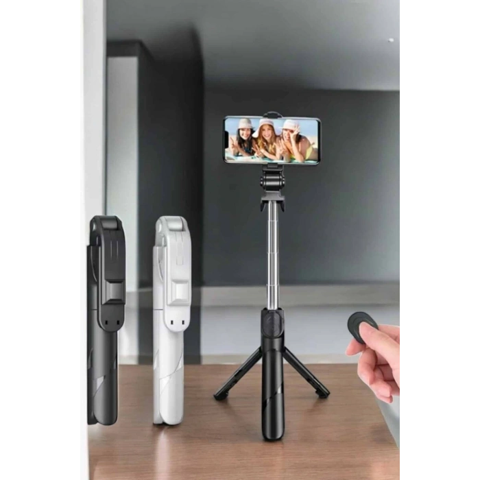 Selfie Çubuğu Tripod Kumandalı Telefon Tutucu Siyah