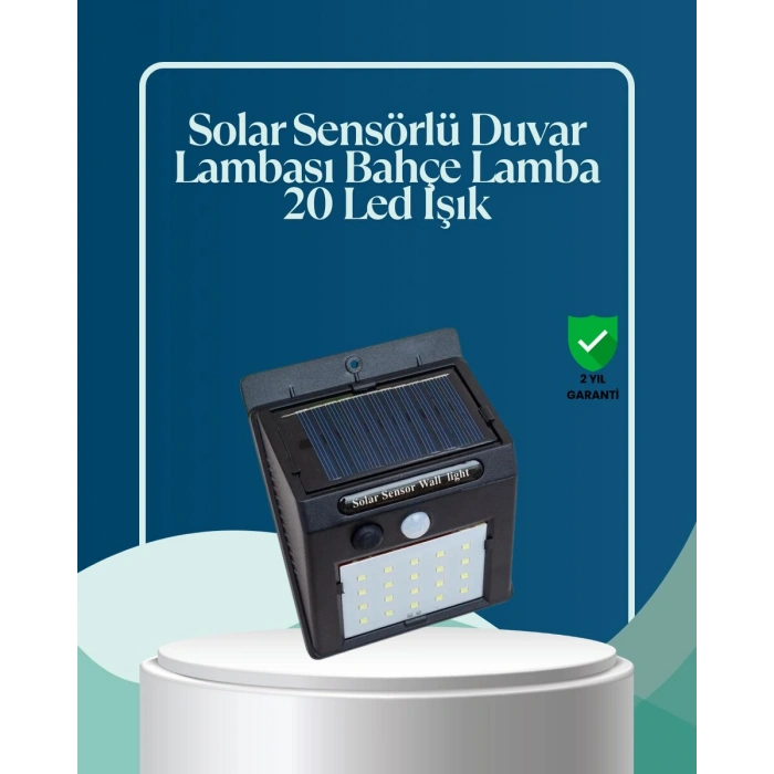 Sensörlü 20 LED Solar Duvar Lambası 3 Metre Algılama Mesafesi