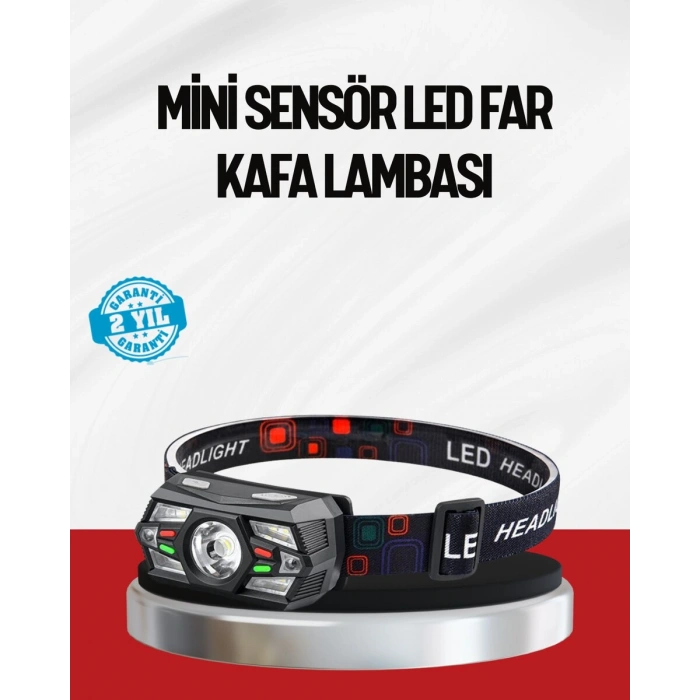 Sensörlü LED Kafa Lambası Kırmızı Beyaz Işık Ayarlanabilir