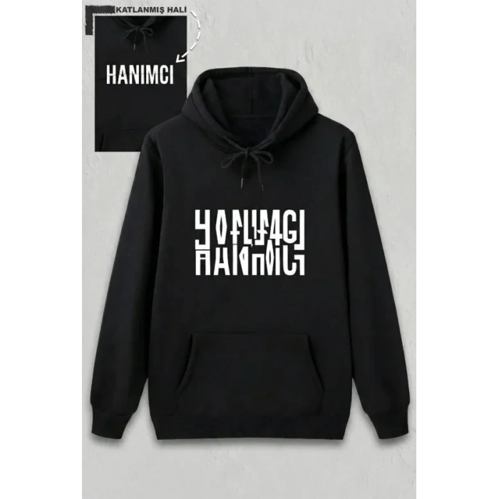 Sevgililer Günü Hanımcı Hediye Baskılı Oversize Kapüşonlu Sweatshirt - Siya
