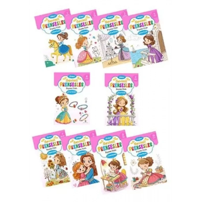 Sevimli Prensesler Boyama Kitabı  Çıkartmalı (10  Set)