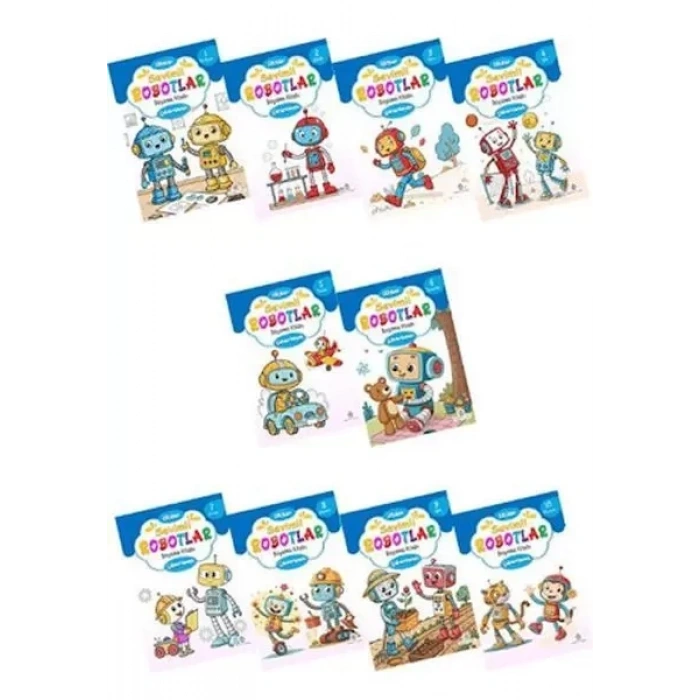 Sevimli Robotlar Boyoma Kitabı  Çıkartmalı (10  Set)