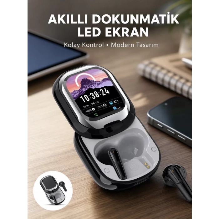 Şık Akıllı ve Güçlü: LED Ekranlı Kablosuz Kulaklık Seti