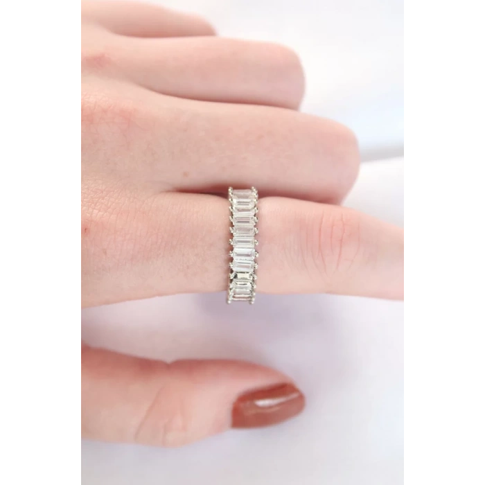 Sıralı Baget Taşlı Silver Renk Ayarlanabilir Yüzük - TJ-BYK3110