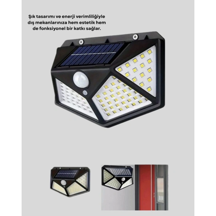 Solar Bahçe Lambası 100 LED Hareket Sensörlü Güneş Enerjili Aydınlatma