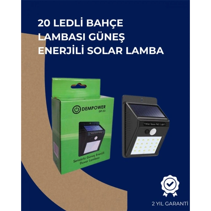 Solar Enerjili 20 LED Duvar Lambası | Hareket Sensörlü Su Geçirmez Kablo Gerektirmez