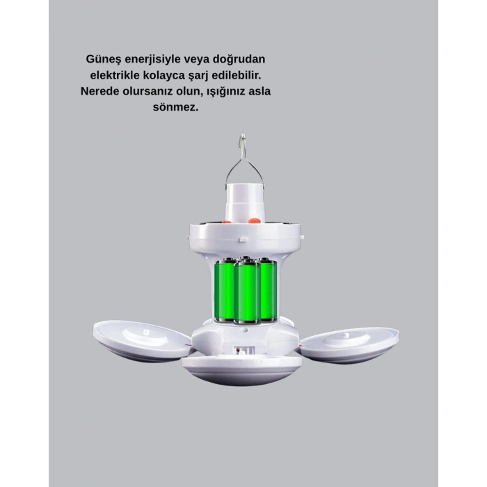 Solar Güneş Enerjili ve USB Şarjlı 5 Kanatlı LED Kamp Lambası