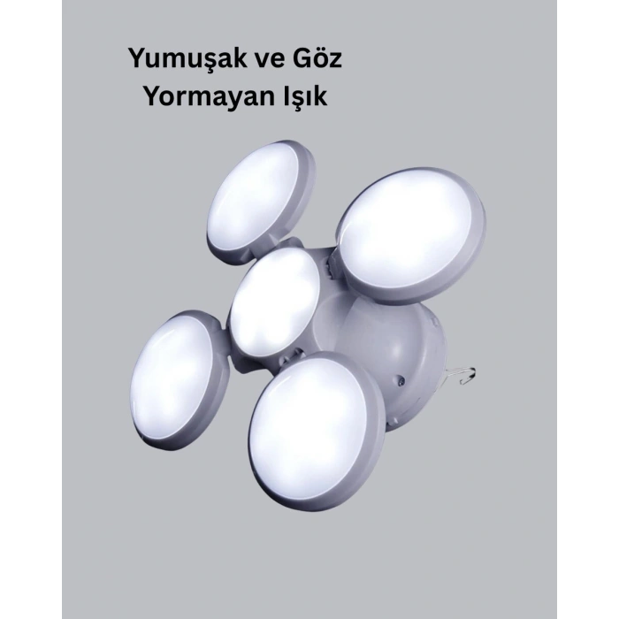 Solar Güneş Enerjili ve USB Şarjlı 5 Kanatlı LED Kamp Lambası