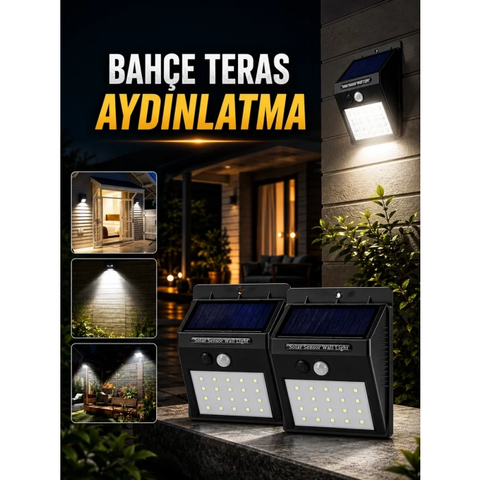 Solar Lamba Giriş Bahçe Yol Avlu Hareket Sensörlü Led
