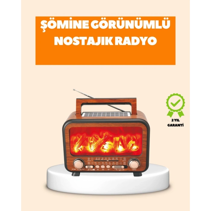 Şömine Alev Işıklı Solar Bluetooth Hoparlör – 7W Güçlü Ses FM Radyo