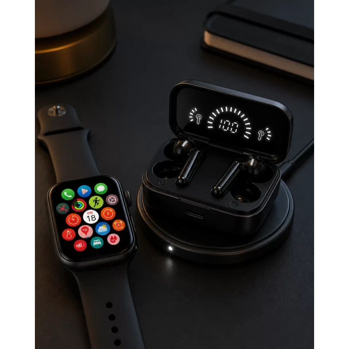 Spor ve Günlük Kullanıma Uygun Akıllı Saat ve Bluetooth Kulaklık Seti Yüksek Performans