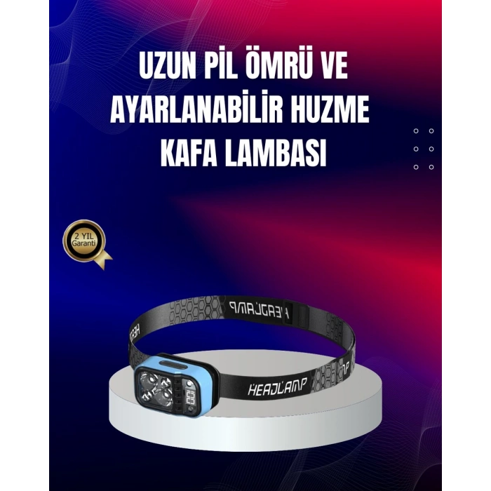 Süper Parlak LED Kafa Feneri 3 Renk 53 Mod Type C Şarjlı
