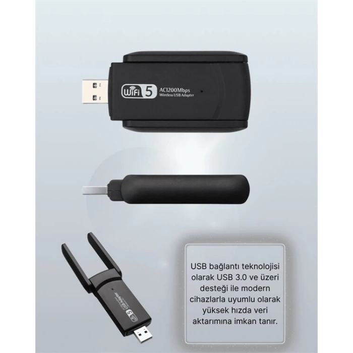 Tak-Çalıştır Özellikli Çift Bant WiFi Adaptör – 1200 Mbps