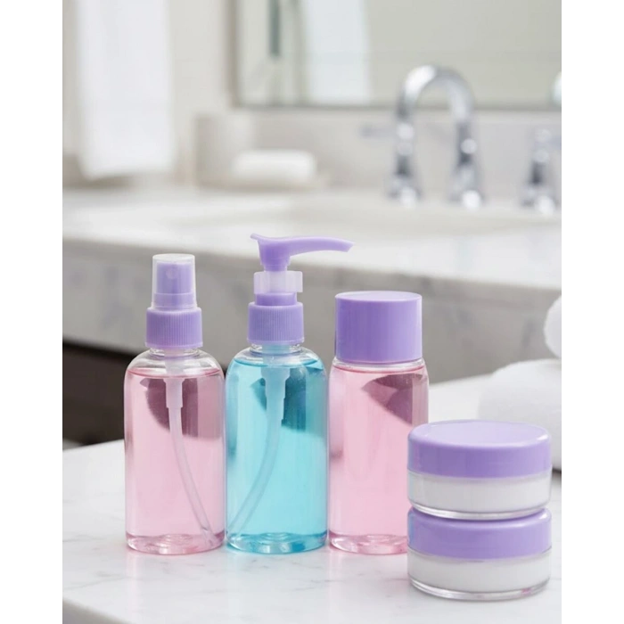 Taşınabilir 5’li Seyahat Banyo Seti Şeffaf Kozmetik Kapları