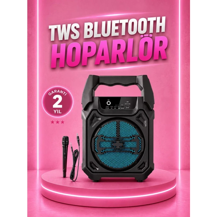 Taşınabilir 6.5” Bluetooth Hoparlör USB TF Kart Mikrofonlu Şarjlı Sistem