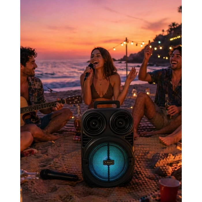 Taşınabilir Bluetooth Speaker Mikrofonlu Karaoke Hoparlör RGB Işıklı 6.5 İnç Güçlü Ses