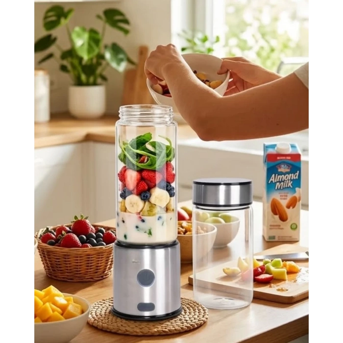 Taşınabilir Cam Blender 450 ml 350 ml Çift Hazneli Smoothie Blender