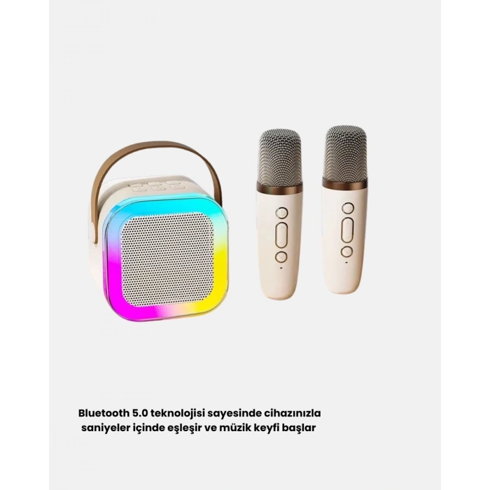 Taşınabilir Karaoke Hoparlör Bluetooth 5.0 ve Çift Mikrofonlu