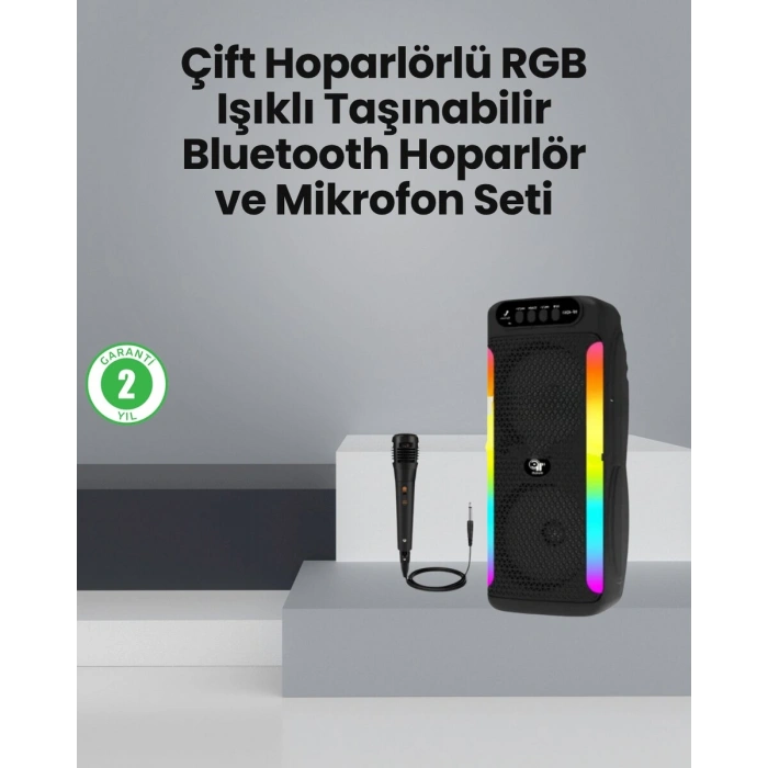 Taşınabilir Şarjlı Hoparlör USB SD Kart AUX Girişli