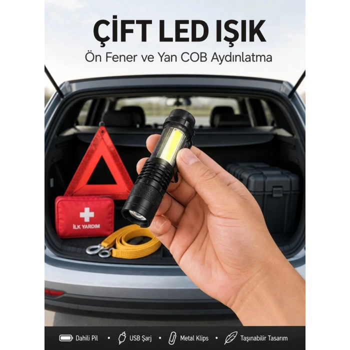 Taşınabilir Şarjlı LED Fener - 4 Modlu 2000LM Ayarlanabilir Odak Yeni Nesil