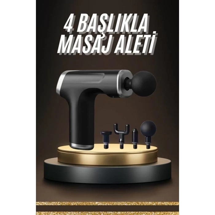 Taşınabilir Şarjlı Masaj Tabancası 4 Başlıklı Kas Rahatlatıcı Masaj Aleti