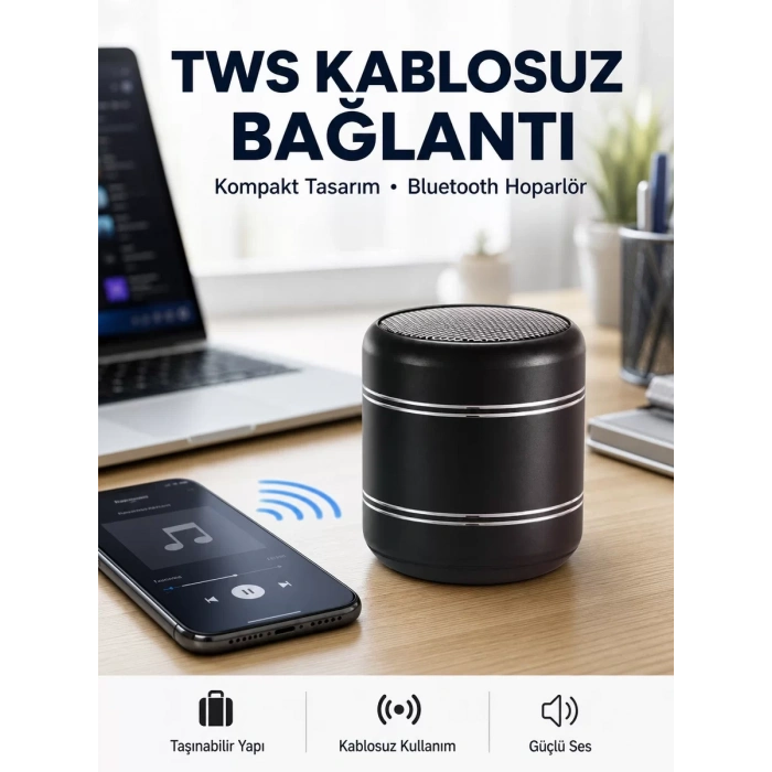 Taşınabilir Silindir Tasarım Bluetooth 5.0 Hoparlör Yüksek Bas Performanslı Yeni Nesil