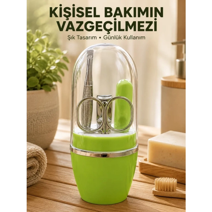 Taşınabilir Yeşil Manikür Seti Kapsüllü Kişisel Bakım Çantası