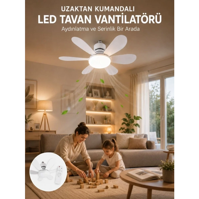 Tavan Vantilatörü Sessiz Motorlu Uzaktan Kumandalı LED Aydınlatma Güçlü Serinletme