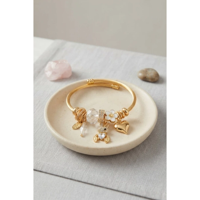 Tavşan Model Gold Renk Beyaz Charmlı Bileklik TJ-BB8673