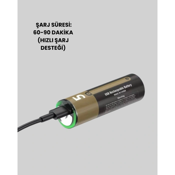 Tekrar Şarj Edilebilir AA USB Type-C Pil | 1000+ Döngü | 1.5V Sabit Voltaj