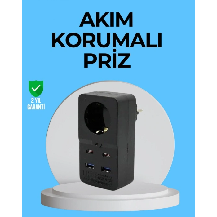 Termal Korumalı Priz Otomatik Çocuk Kilidi 4 USB Type C
