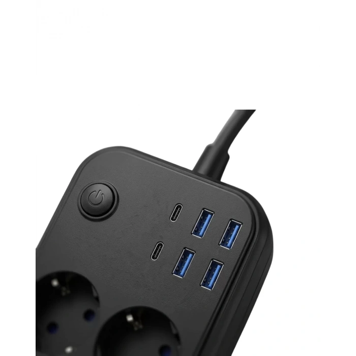 Termal Korumalı Uzatma Kablosu 4 Priz USB ve Type C Çoklu Şarj İstasyonu