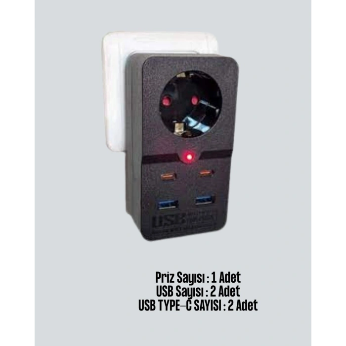 Tip Akım Koruma Prizi 10A 2500W USB Type C Destekli
