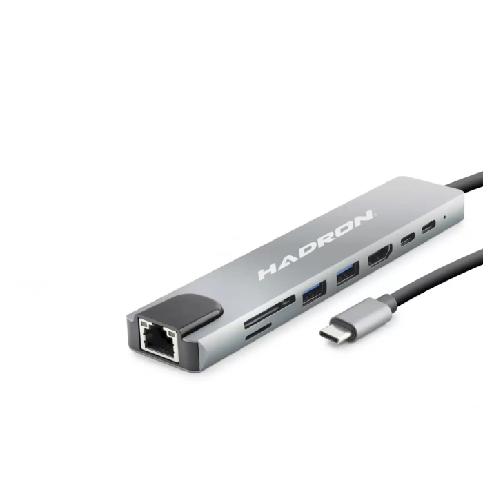 Type-C Combo Hub Hdmi 4K Usb 3.0 Lan Kart Okuyucu 8 Port - Gri HDX7841