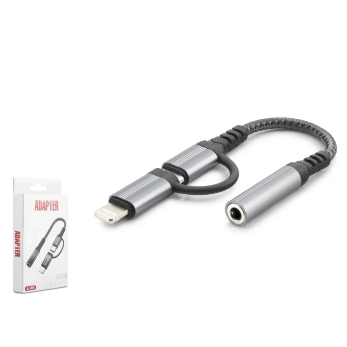 Type-C + Lightning To 3.5 Mm Dişi Ses Kablosu - Siyah GJ-026