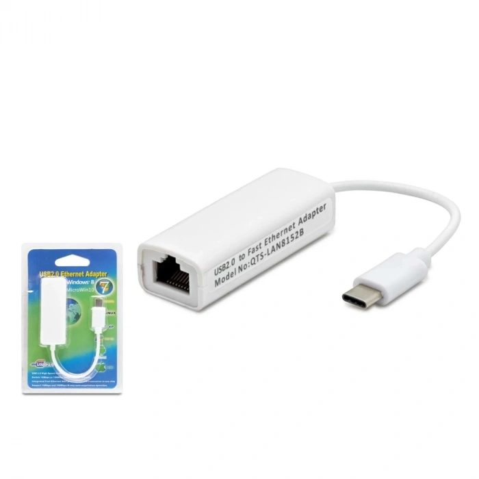 Type C Usb 2.0 Ethernet Adaptör 10/100 Mbps Beyaz HDX5257