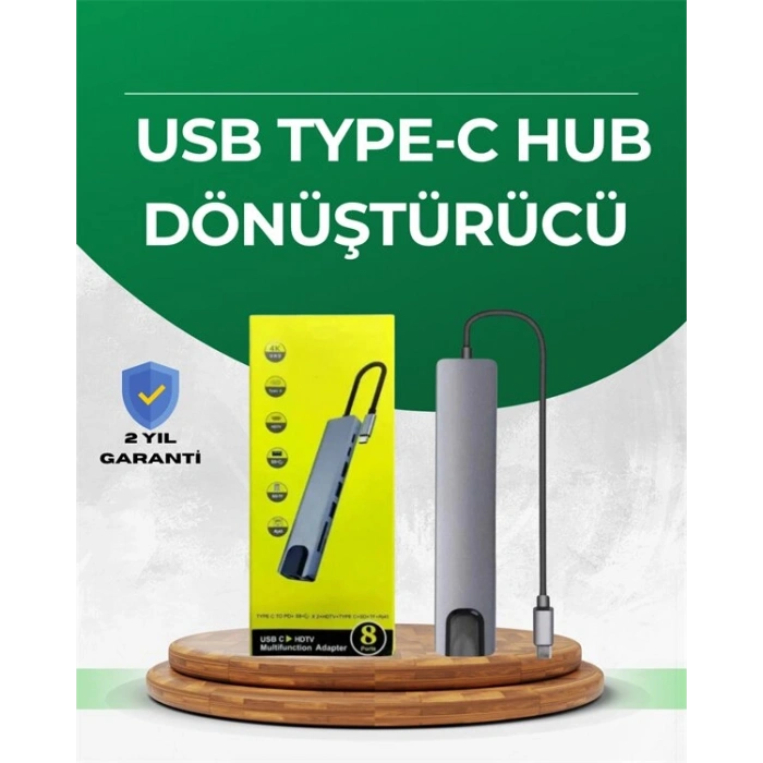 Type‑C Dönüştürücü – 2×USB3.0 SD/MS 4K HDMI & RJ45 ile Profesyonel Kullanım