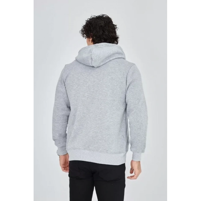 Unisex Tam Fermuarlı Kapşonlu  SweatShirt - Gri