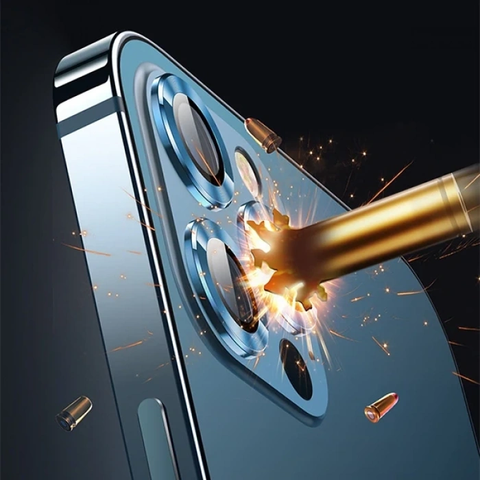 USAMS İphone 12 Pro 3D Metal Çerçeveli Kamera Lens Koruyucu-(5775)