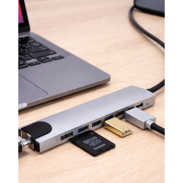 USB C Çoklu Port Adaptör HDMI USB Ethernet SD Kart Hub