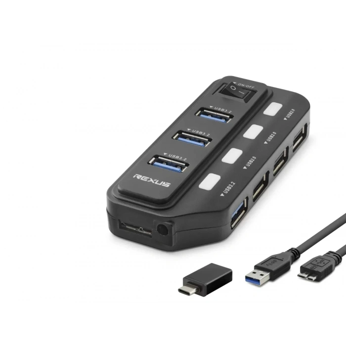Usb Type-c 3.2 Gen1 Anahtarlı Hub 7 Port 5 Gbps Siyah U332