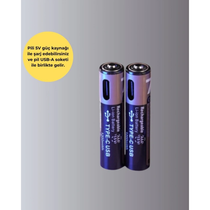 USB Type-C Şarjlı AAA Lityum Pil | 1.5V Sabit Voltaj 1000+ Şarj Döngüsü ile Uzun Ömür
