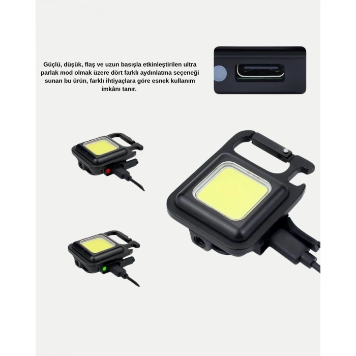 USB Type-C Şarjlı Mini Fener – Manyetik Katlanabilir ve Şişe Açacaklı Tasarım