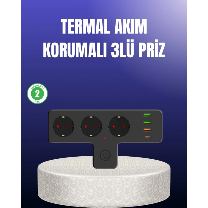 USB ve Type-C Portlu Anahtarlı Çoklu Priz Güç Ünitesi